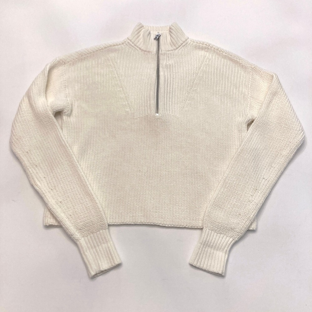 Madewell Aida Half Zip Sweater Ivory 100%‎ Cotton Womens XS Crop Ribbed Stretch